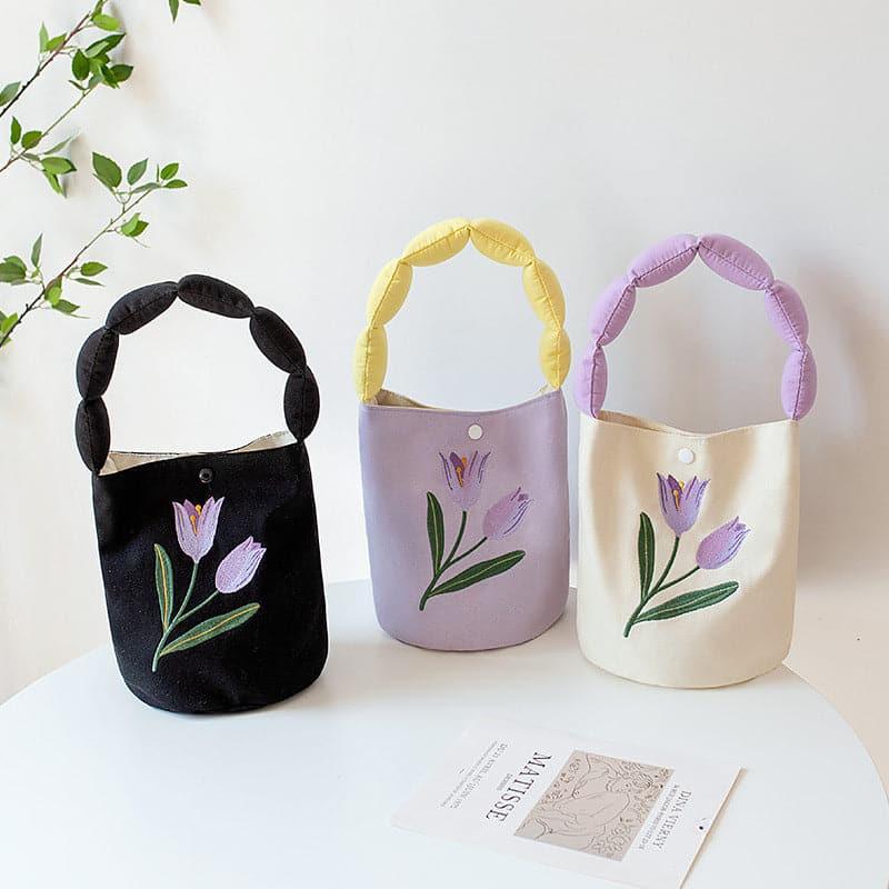 Tulip Embroidered Portable Canvas Bag - Steppaws