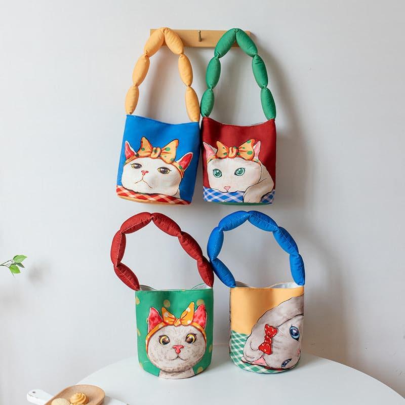 Cartoon Cat Cotton Bucket Bag - Steppaws