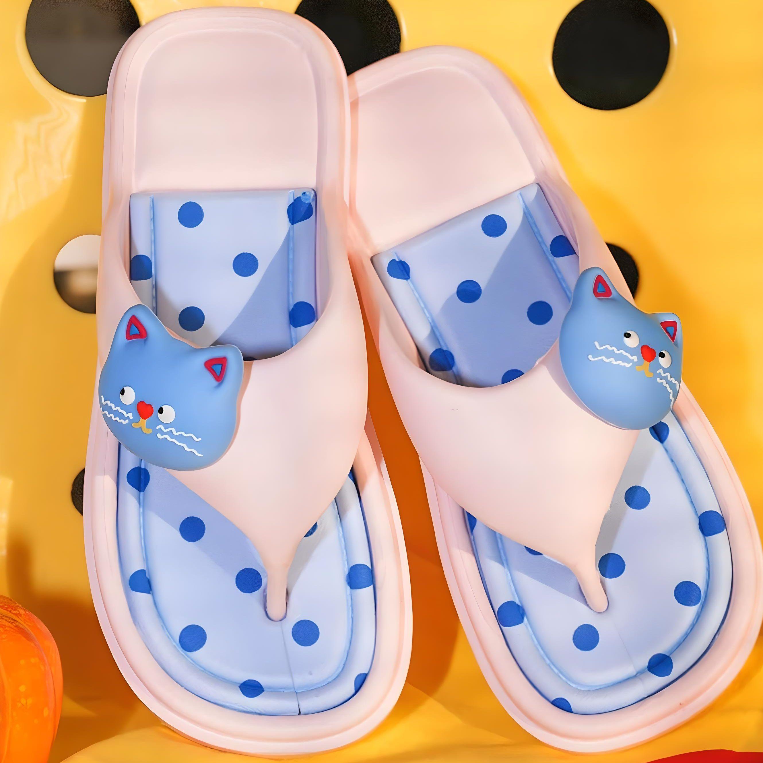 Cartoon Cat Polka Dot Sole Cute Element Flip Flops - Steppaws