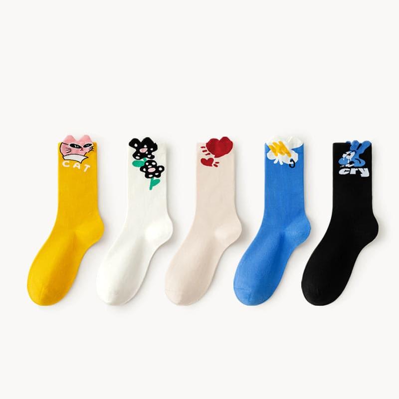 Cartoon 3D Preppy Style Combed Cotton Socks - Steppaws