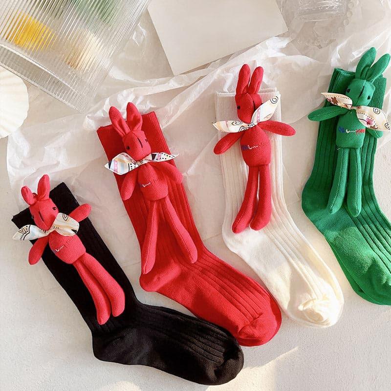 Rabbit Embroidered Cotton Socks - Steppaws