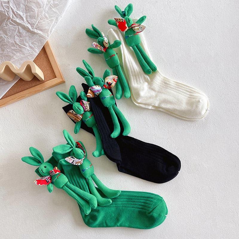 Rabbit Embroidered Cotton Socks - Steppaws